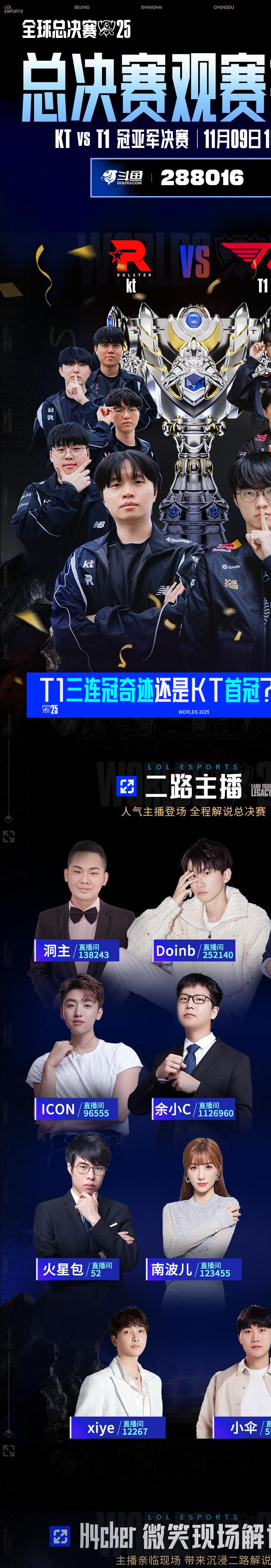 斗鱼明星二路天团全程直播 锁定英雄联盟S15总决赛热血瞬间