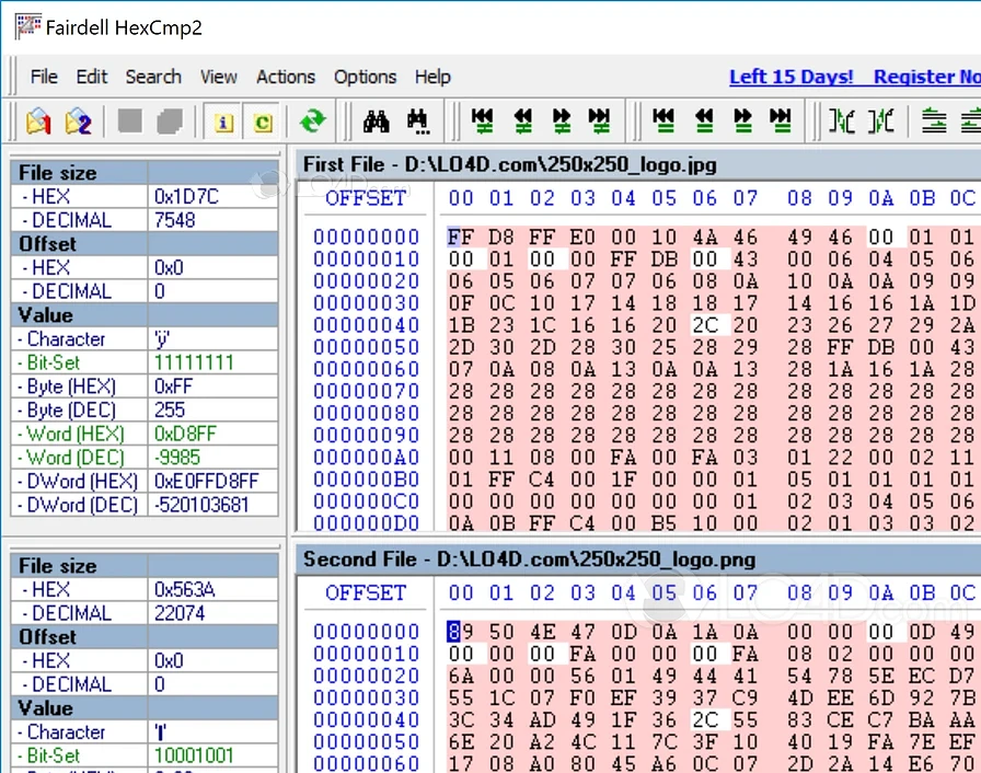 HexCmp(免费二进制文件比较和十六进制编辑器)