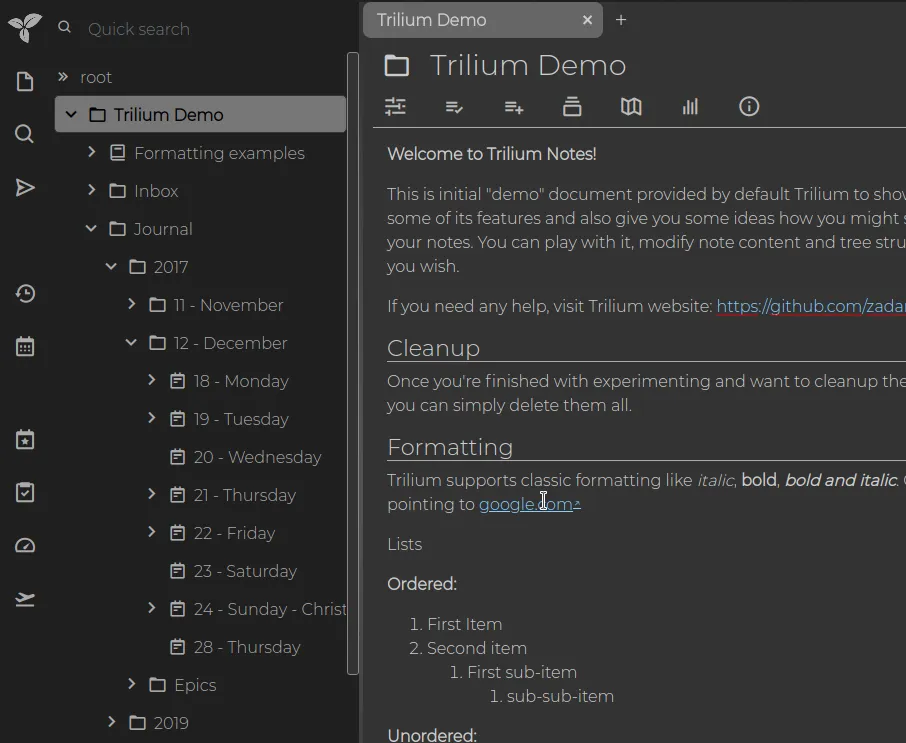 Trilium Notes(免费开源分层笔记软件)