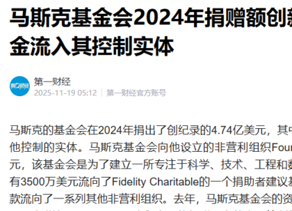 马斯克基金会2024年共捐4.74亿美元 大部分捐给自己
